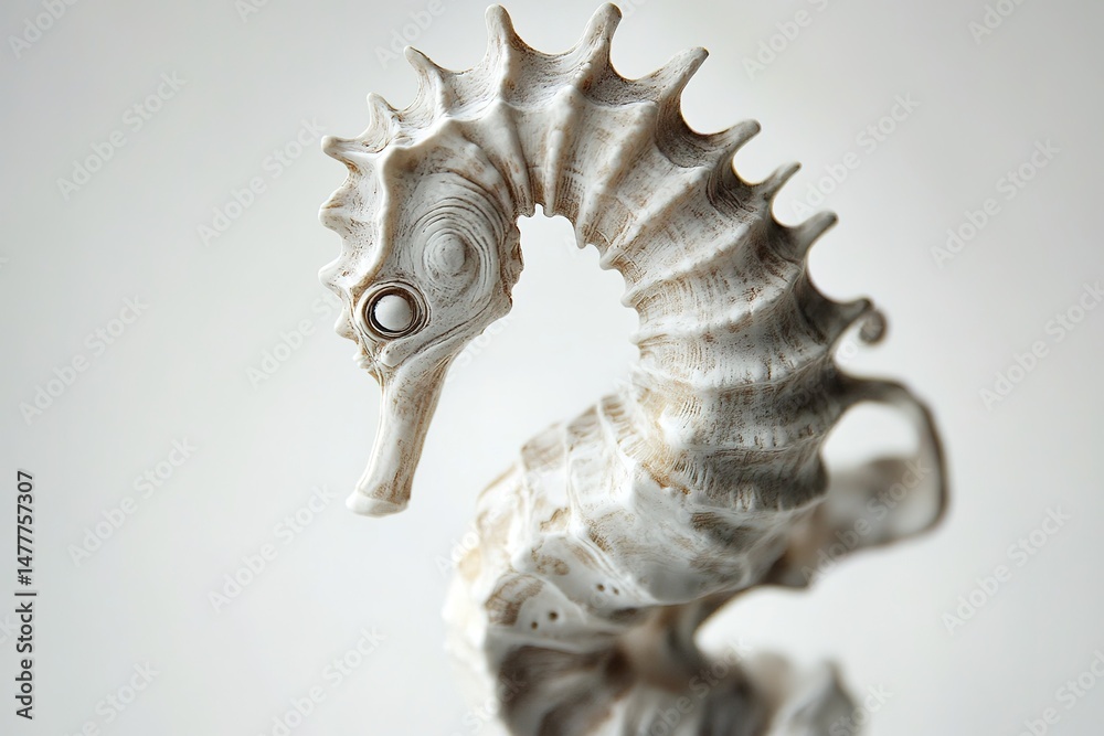 Fototapeta premium A graceful seahorse with a curled tail, its delicate body captured in fine detail against a white backdrop