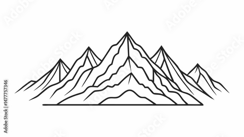 Minimalist Mountain Range Line Art – Black and White Tattoo Style Mountain Illustration on White Background