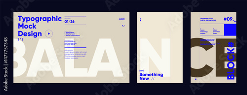 Minimal layout design featuring oversized letters and clean modular text blocks. Strong contrast between type scales for bold visual structure.