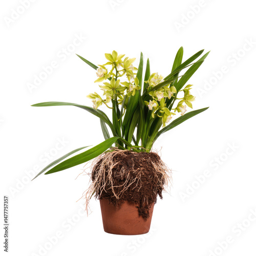 Green Cymbidium Orchid With Multiple  isolated on a transparent background