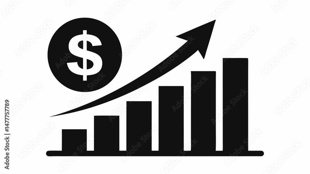 Financial Growth Icon – Dollar Symbol with Upward Bar Chart Arrow Vector for Business Success Financial Growth Icon – Dollar Symbol with Upward Bar Chart Arrow Vector for Business Success