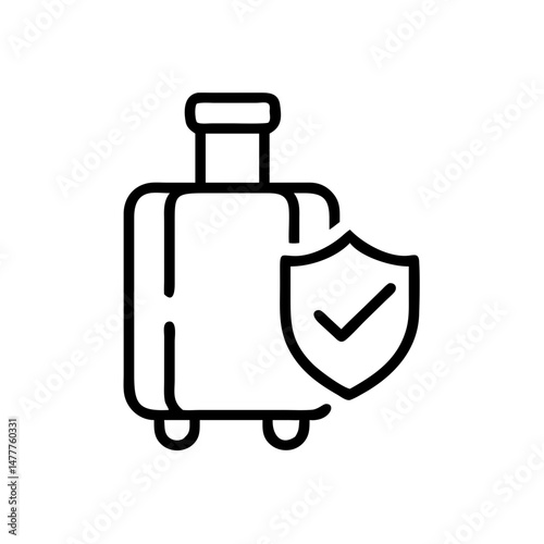 Luggage with shield icon representing insurance coverage concept  