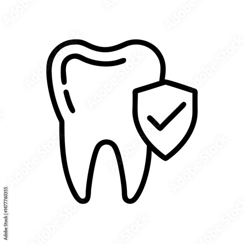 Dental insurance badge, a tooth with a shield symbolizing protection and coverage  