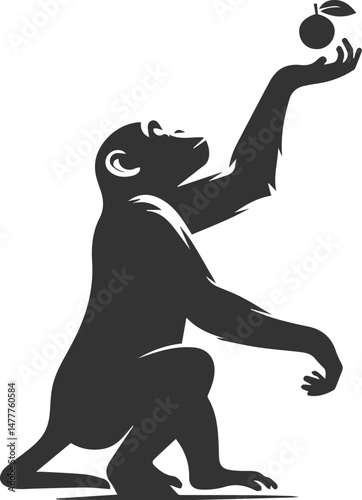 Black isolated artwork vector silhouette of a chimpanzee