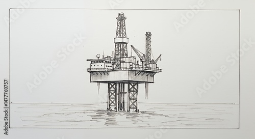Detailed offshore oil rig illustration