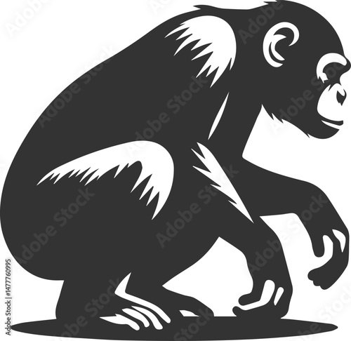 Black isolated artwork vector silhouette of a chimpanzee