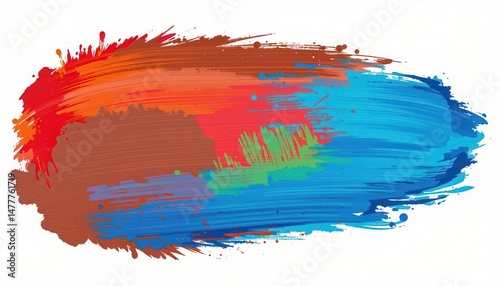 a vibrant gouache texture, shaped by a sweeping brushstroke, evokes a sense of artistry. a neutral brown smear, like a fingerprint of creation, adds depth and intrigue to this hand painted element. photo