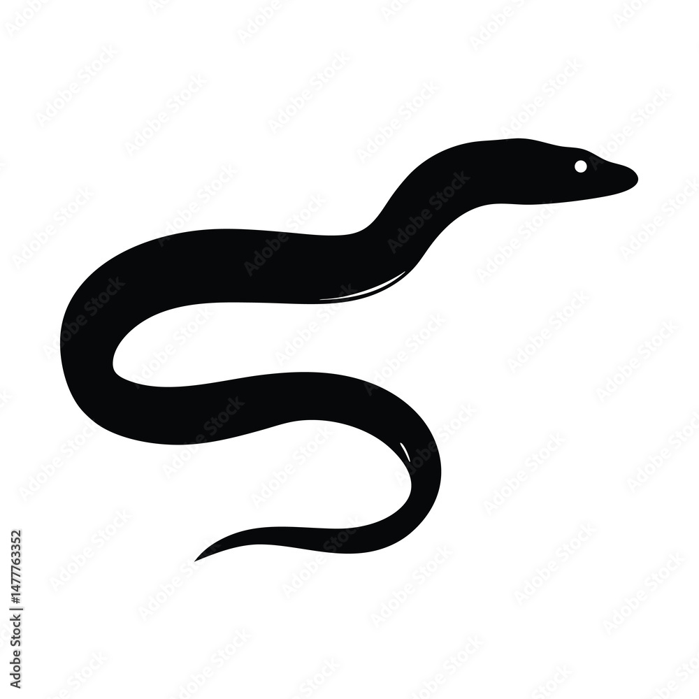 Fototapeta premium eel vector silhouette icon - ideal for fishing logos, seafood icons, and aquatic-themed graphics.