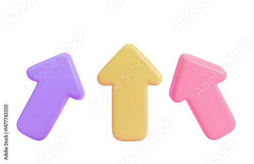 3d cartoon plastic style arrow icon on transparent background.