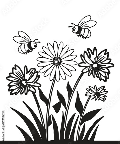 Bee honey hunting in garden from flower 1