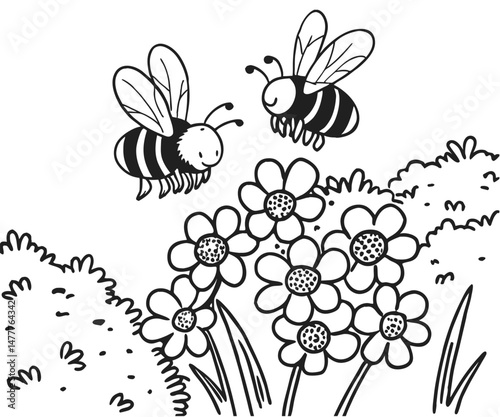 Bee honey hunting in garden from flower 2