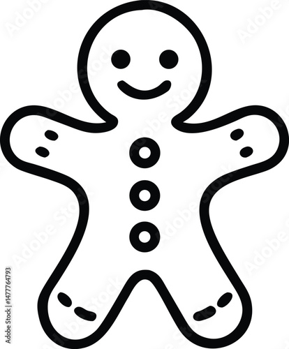 A festive gingerbread man cookie, isolated on white, is a cute toy illustration