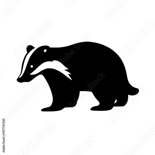Minimalist black silhouette of a badger on a white background