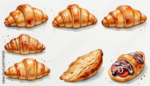 Wallpaper Mural croissant hand painted watercolor collection, isolated on white background, clipart Torontodigital.ca
