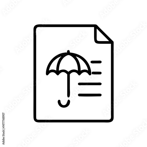 Document with umbrella symbol representing insurance coverage concept  