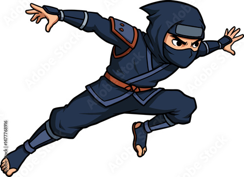 Young Ninja Warrior in Action Dynamic Cartoon Illustration