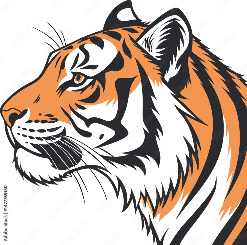 Fototapeta premium Colored Tiger Face Design Illustration. Creative Colored Tiger Face Art. Unique Colored Tiger Face Design. Colorful Tiger Face Graphic Design
