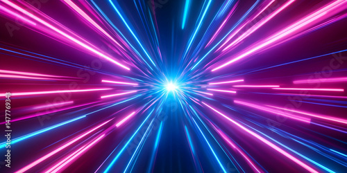 Vibrant Abstract Light Burst with Blue and Pink Rays in Motion