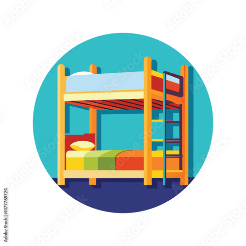 bunk bed furniture vector art illustration