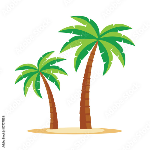 Tropical island paradise vector illustration features a palm tree against a summer sunlit beach