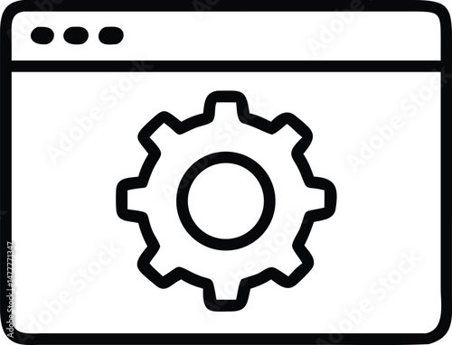 Polished metal internet button featuring a 3D gear icon, symbolizing engineering, technology, and business settings
