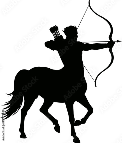 Silhouette of a Centaur Archer Mythological Creature with Bow and Arrow