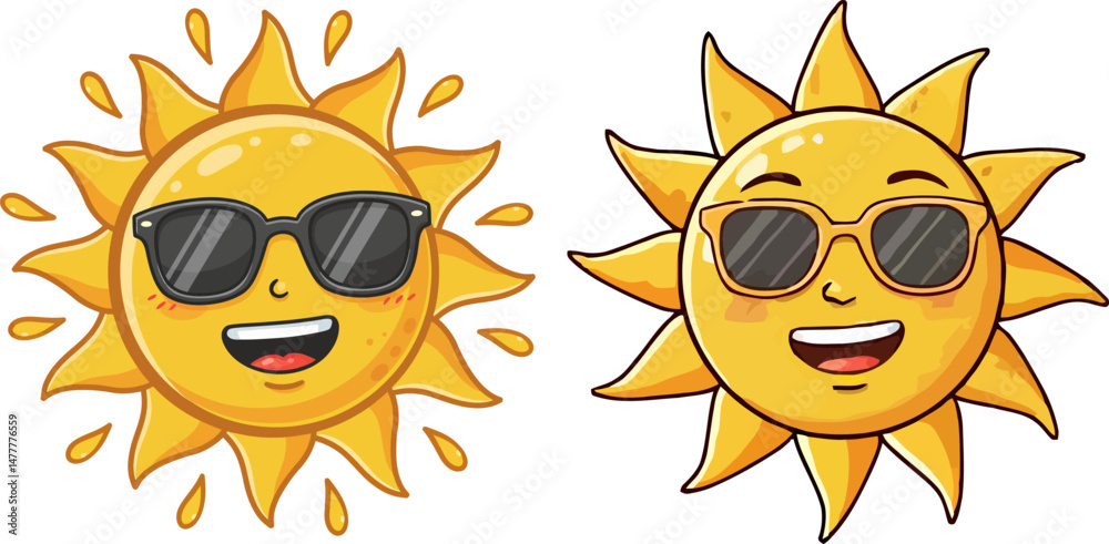 Cool Summer Sun Cartoon Characters Smiling Suns Wearing Sunglasses Cool Summer Sun Cartoon Characters Smiling Suns Wearing Sunglasses
