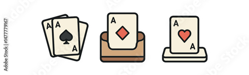 Three aces in different suits with simple illustrations on white background icon vector illustration isolated