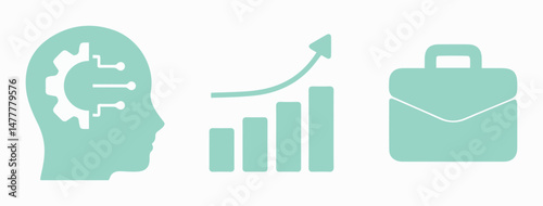 Intelligence, graph, business, work, businessman, artificial intelligence, development, skill, technology, growth. Mind, learning, network, knowledge. Briefcase, company, set, icon