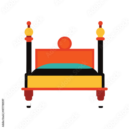 spindle bed furniture vector art illustration