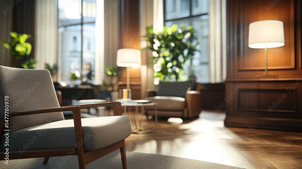 Fototapeta premium Elegant interior with comfortable chair and natural light home decor concept