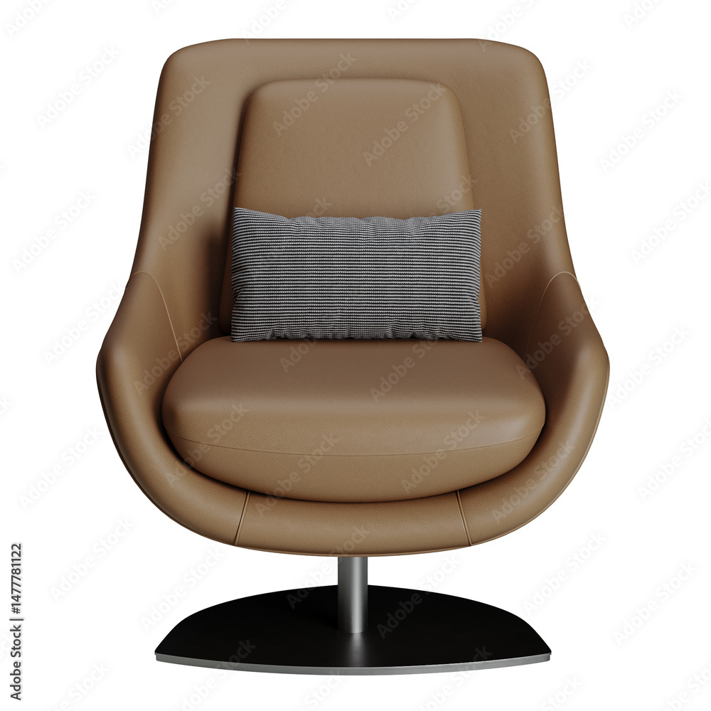 Naklejka premium A tan leather chair with a black base and a white pillow
