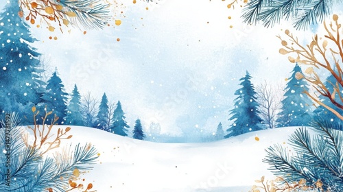 Winter background vector. Hand painted watercolor drawing for Christmas and Happy New Year season. Background design for invitation, cards, social post, ad, cover, sale banner and invitation. illustr