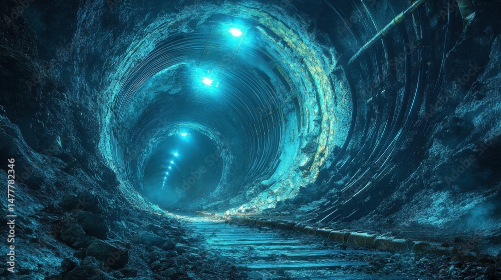Naklejka premium Underground Cable Vault with Glowing Lights