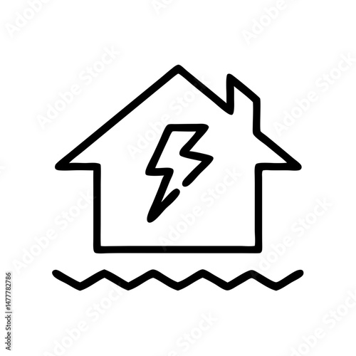 A house sign with lightning and waves representing the concept of insurance and storm and flood insurance coverage