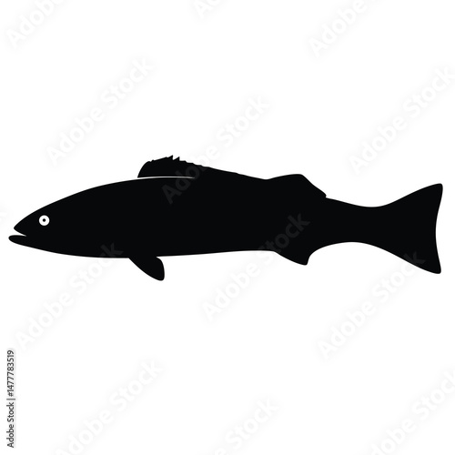 hake vector silhouette icon - ideal for fishing logos, seafood icons, and aquatic-themed graphics.