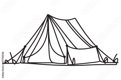 Camping Tent Illustration Continuous Line Art Outdoor Adventure Design