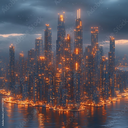 Wallpaper Mural Sci fi skyscraper city at dusk high resolution picture Torontodigital.ca