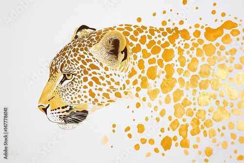 A spotted leopard, its golden fur glowing with intricate spots, poised against a white surface