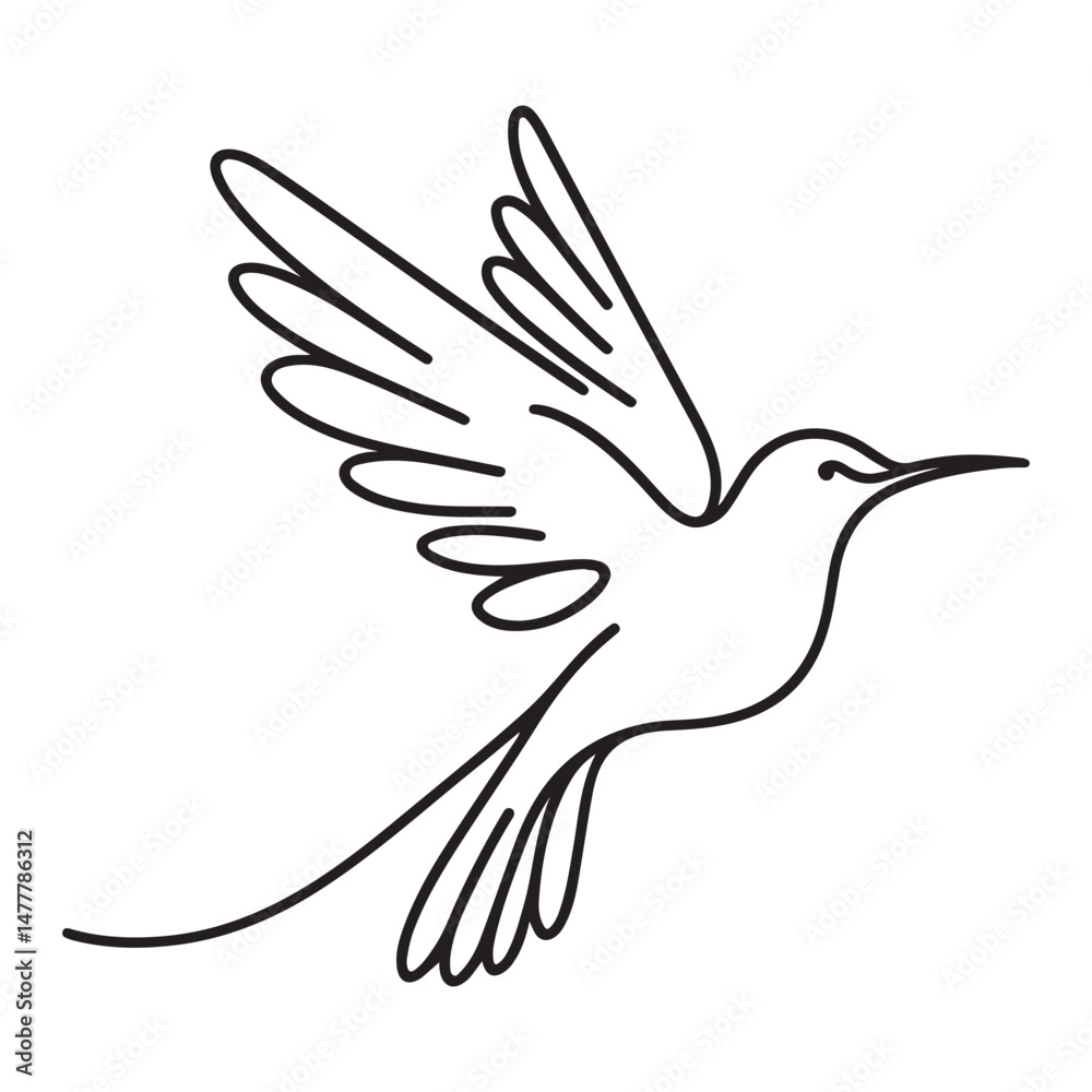 Obraz premium Elegant Flying Bird One Line Art Illustration Vector Silhouette