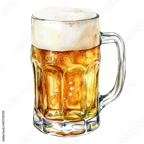Beer Mug, watercolor illustration, isolated on a white background.