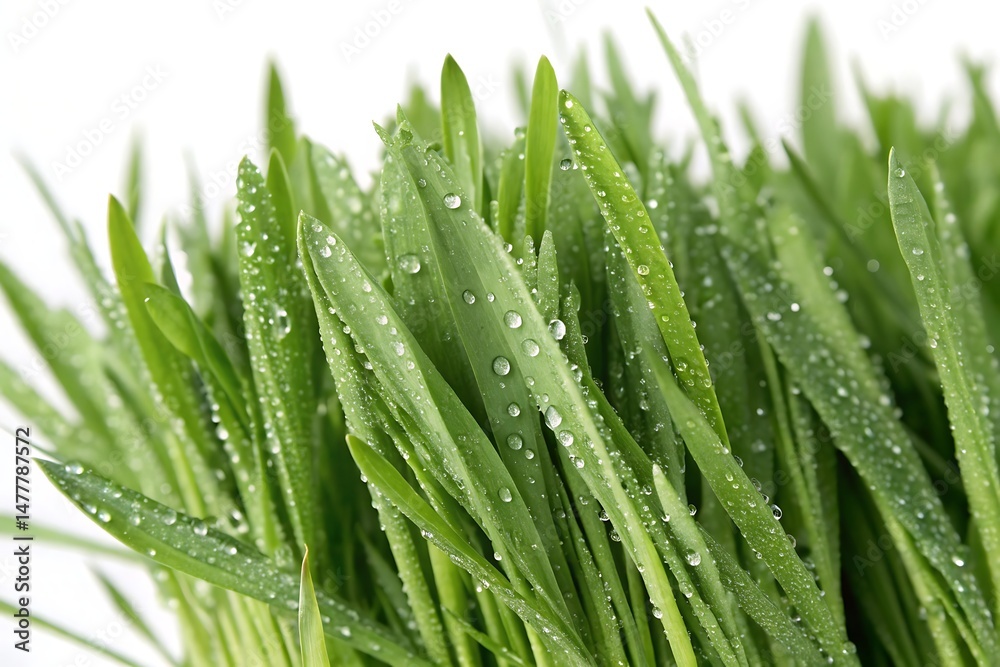Fototapeta premium Wet green barley grass isolated on white – healthy plant photo