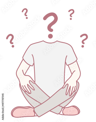 This is a minimalistic illustration that represents confusion through a figure accompanied by floating question marks
