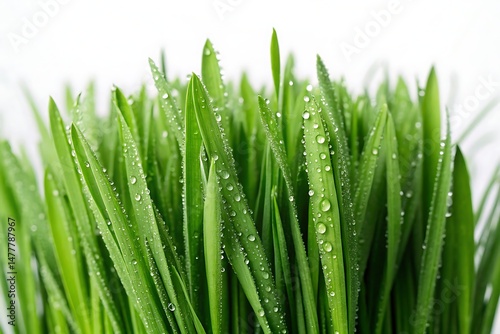 Barley grass with dew drops – fresh superfood cutout photo