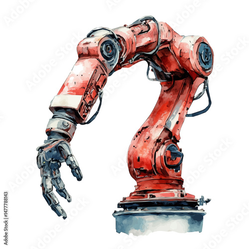 Industrial Robot, watercolor vector, isolated on a white background.