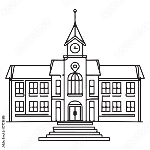Detailed Silhouette Illustration of Classic Courthouse Building with Clock