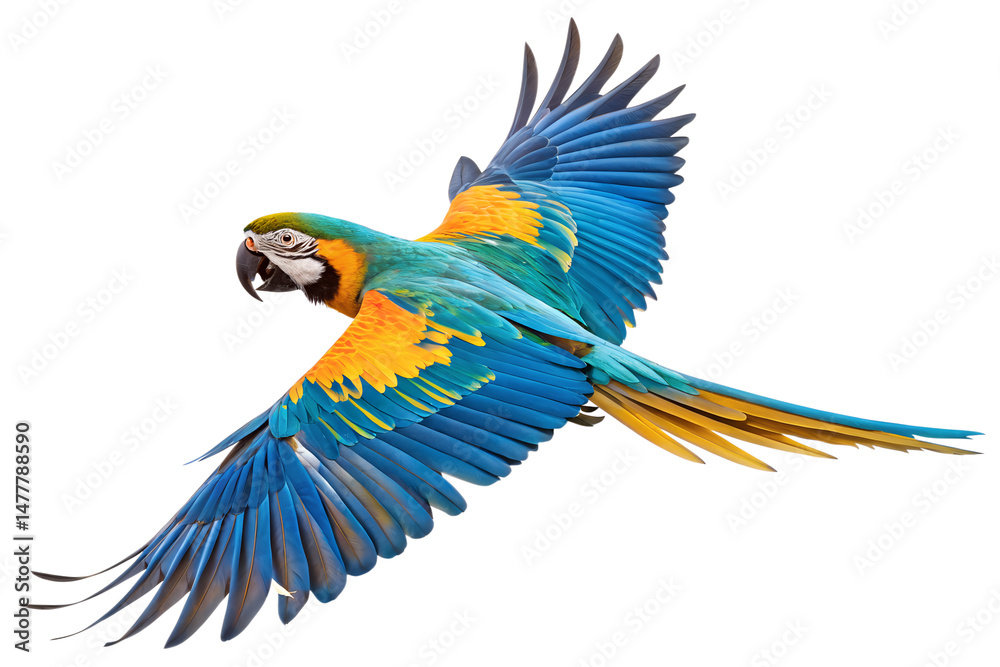 Fototapeta premium colorful flying parrot isolated on white or transparent png