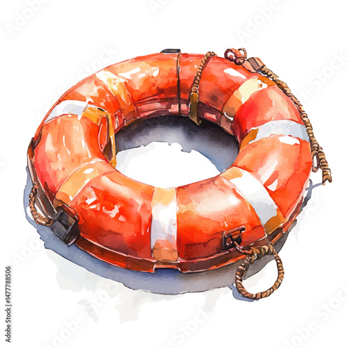 Life Buoy, watercolor illustration, isolated on a white background.