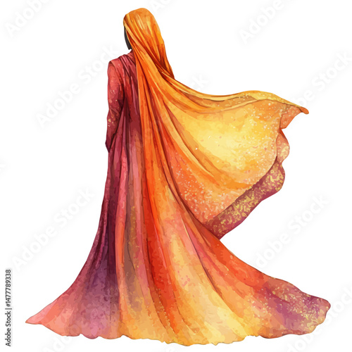 Sari, watercolor illustration, isolated on a white background.