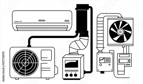 HVAC System Diagram Air Conditioning and Refrigeration Unit Illustration